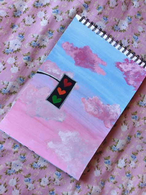 Sky Scenery Painting, Book Art Diy Easy, Vintage Drawing Ideas, Colorful Sky Painting, Sky Scenery, Mini Art Journal, Scenery Painting, Colorful Sky, Nature Art Drawings