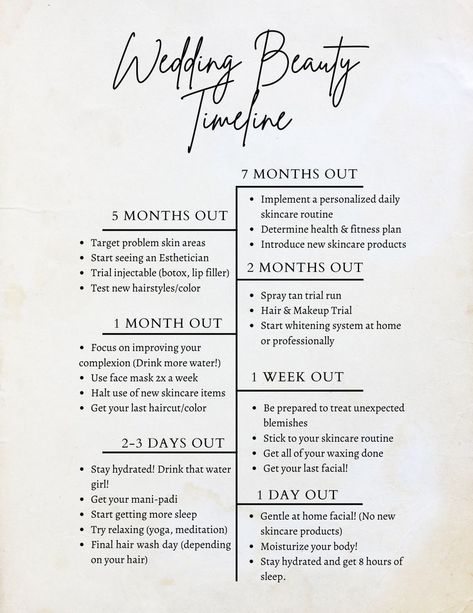 Wedding Beauty Prep, Wedding Beauty Checklist, Wedding Beauty Timeline, Wedding Planner Checklist, Wedding Planning Timeline, Wedding Planning Guide, Beauty Guide, Beauty Regimen, Future Wedding Plans