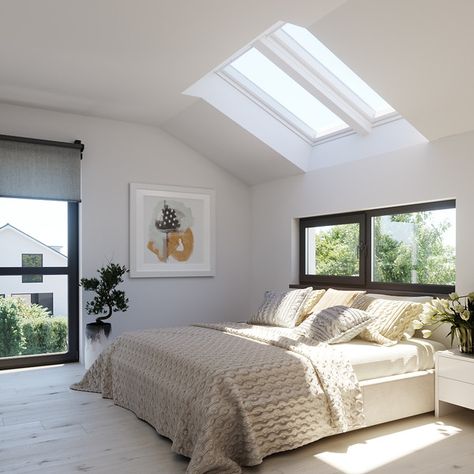 Skylight Above Bed, Velux Bedroom, Dapur Industrial, Velux Windows, Above Bed, Large Bedroom, Google Search, Interior Design, Bedroom