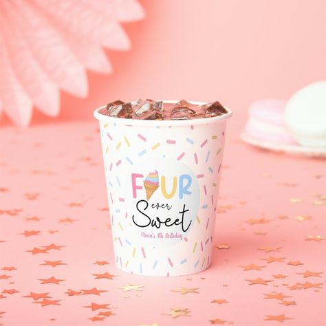 Four Ever Sweet, 4th Birthday Party, Ice Cream Party, 6th Birthday Parties, 4th Birthday Parties, Paper Cups, 3rd Birthday Parties, Party Paper, 2nd Birthday Parties