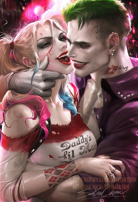 Quin Harley, Harley Quinn Et Le Joker, Joker Fanart, Sakimichan Art, Der Joker, Harley Quinn Drawing, Joker And Harley Quinn, Crazy Love, The Joker