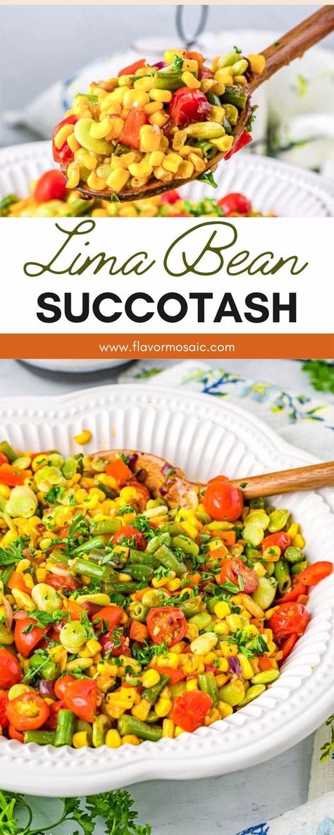 Click through to the blog for this lima bean succotash recipe that's basically just a vegetable party in a bowl. Lima beans, red onion, bell pepper, cherry tomatoes, and more combine to make this the ideal vegetable dish to accompany an array of mains for weeknight meals or holiday gettogethers. Crock Pot Chuck Roast, Lima Bean Recipes, Succotash Recipe, Best Vegetable Recipes, Vegetable Side Dish, Lima Bean, Vegetable Dish, Lima Beans, Vegetable Side