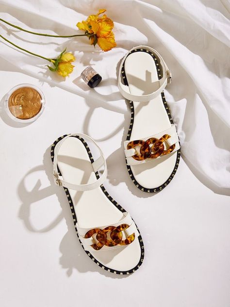 Free Returns ✓ Free Shipping On Orders $49+ ✓. Studded Detail Buckle Strap Sandals- Women Flat Sandals at SHEIN. Sandals Photoshoot, Sandals Photography, Shoes Photoshoot, Shoes Editorial, Sandals Shein, High Gladiator Sandals, Low Block Heel Sandal, Shoe Photography, Shoes Fashion Photography