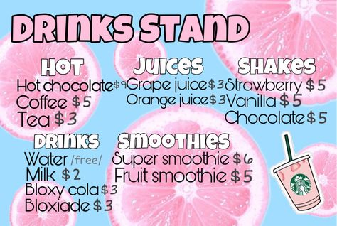 Code is 5510374630 Bloxburg Drinks Menu Decal, Bloxburg Smoothie Stand Decals, Drinks Bloxburg Codes, Smoothie Stand, Bloxburg Rp, Drinks Stand, Bloxburg School, Laundry Decal, Decals Bloxburg