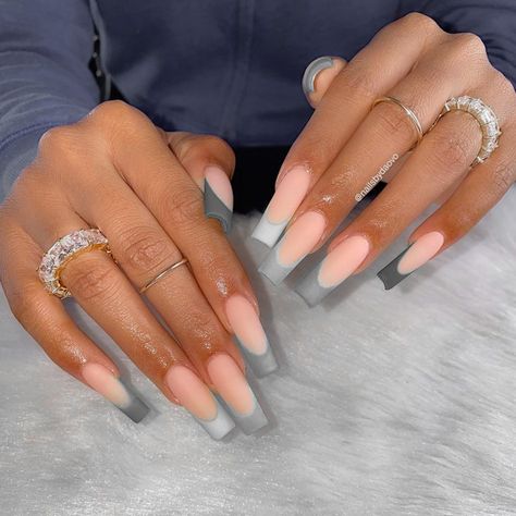 Mail Inspo 2023 Square, Grey French Tip Nails, Pretty Nails Aesthetic, French Tip Nails Coffin, Brown Acrylic Nails, Nails Pretty, Nagellack Trends, Drip Nails, Ombre Acrylic Nails