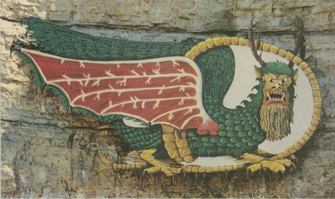 The Piasa Bird plaque that hung at Norman's Landing until 1996 Piasa Bird, Mythic Creatures, Dinosaur History, Alton Illinois, Bicycle Tattoo, River Monsters, Tv Tray, Supernatural Beings, Oc Inspo