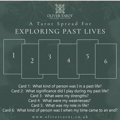 @mysticwitchofthemoon on Instagram: "Exploring past lives spread by @olivertarot . . . . #wiccansofinstagram #witchlife #witchesofinstagram #witch #witchcraft #wicca #wiccan #pagan #spiritual #spiritualawakening #Spirituality #witchessociety #witchytips #magic #babywitch #beginnerwitch #tarot #tarotreadersofinstagram #tarotspread #oracle #oraclespread #divination" Tarot Reading Spreads, Finding Meaning In Life, Free Tarot Reading, Past Life Regression, Tarot Spread, Free Tarot, Oracle Tarot, Past Lives, Life Questions