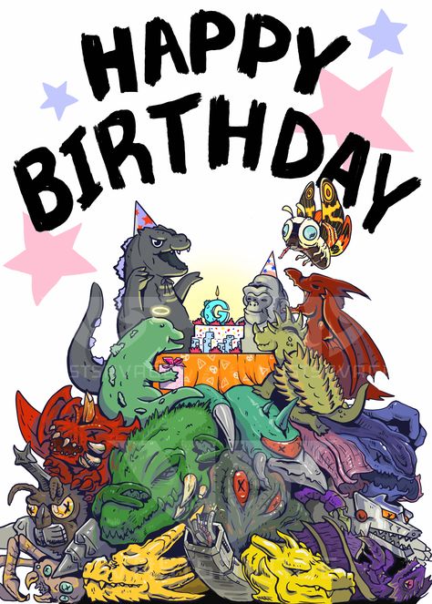 #godzilla #godzillaart #godzillaprint #godzillavskong Happy Birthday Godzilla, Godzilla Birthday Party Invitation, Godzilla Birthday Party Ideas, Godzilla Party Ideas, Godzilla Invitations, Godzilla Party, Godzilla Birthday Party, Friends Birthday Card, Godzilla Birthday