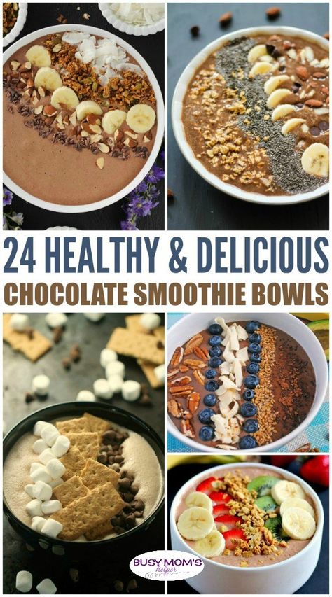 24 Healthy & Delicious Chocolate Smoothie Bowls - Busy Mom's Helper Healthy Chocolate Smoothie, Chocolate Smoothie Bowl, Sweet Foods, Brunch Food, Healthy Snacking, Chocolate Smoothie, Bowl Recipes, Smoothie Bowl Recipe, Mouthwatering Recipes