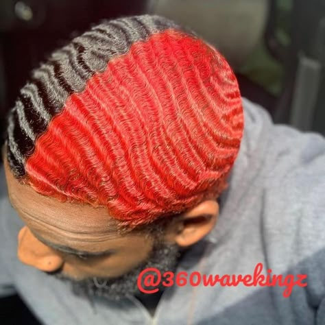 Dyed 360 Waves Men, Red Waves Hair Black Men, 360 Waves Hair, Black Haircut Styles, Waves Hairstyle Men, Red Waves, Boys Colored Hair, Taper Fade Curly Hair, Finger Waves Short Hair