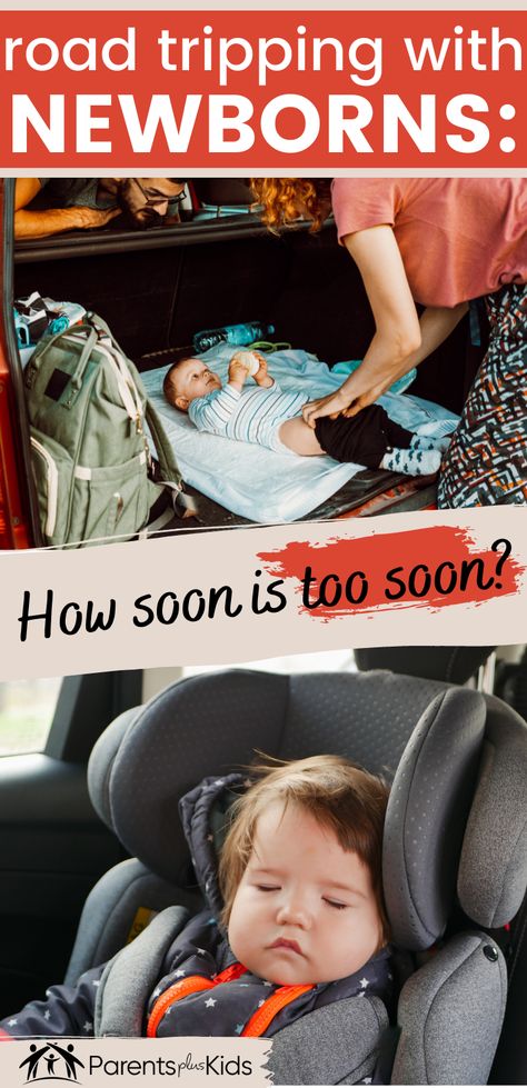 Going on a road trip with your newborn by car? This article has everything you need to make traveling with little ones as easy as possible. | how soon can a newborn travel long distance by car | road tripping with newborn | #parenting #newborn Road Trip With Newborn, Road Trip With Infant, Traveling With Baby In Car, Roadtrip With Baby, Road Trip With Baby, Parenting Newborn, Newborn Parenting, Two Month Old Baby, New Baby Checklist