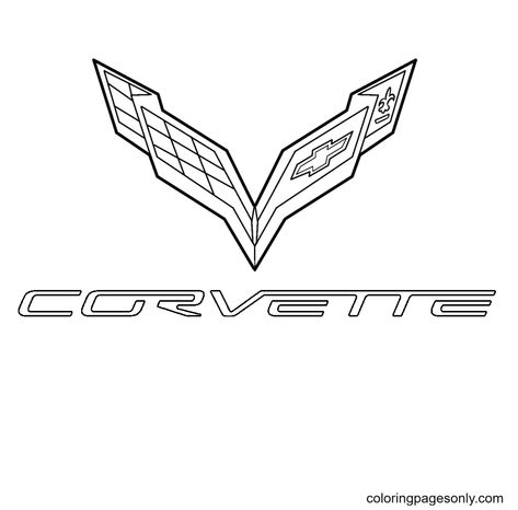 Corvette Tattoo Ideas, Mustang Outline, Corvette Coloring Pages Free Printable, Corvette Emblem Logos, Corvette Logo, Fine Line Tattoo, Corvette C5, Line Tattoo, Mini Drawings