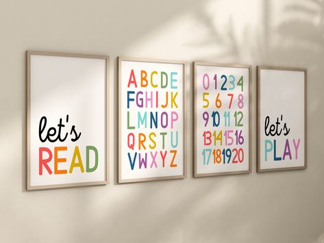 Basement Signs, Playroom Prints, Play Poster, Kids Rooms Inspo, Colorful Playroom, Baby Playroom, Read Sign, Wall Decor Nursery, Abc Poster