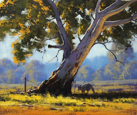 Australian Eucalyptus by artsaus.deviantart.com on @DeviantArt Landscape Oil Paintings Trees, Graham Gercken, Oil Painting Trees, Australian Trees, Australian Painting, Australian Painters, Shady Tree, Rural Landscape, Unique Paintings