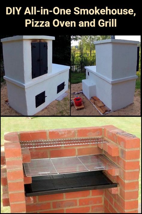 It's compact and it can cook three ways! Here's the ultimate outdoor project for every cooking need - a smokehouse, a pizza oven and a grill, all in one! Do you want to have this awesome build in your backyard? Backyard Smokehouse, Brick Smoker, Brick Built Bbq, Pizza Oven Outdoor Diy, Backyard Pizza Oven, Backyard Entertainment, Brick Oven Outdoor, Pizza Oven Outdoor Kitchen, Brick Bbq