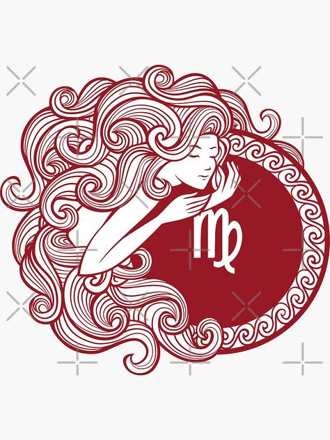 "Virgo maiden" Sticker by Teesgeek | Redbubble Virgo Illustration, Virgo Maiden, King Tattoos, Top Artists, Tatting, Sticker Design, Borders, Vinyl Sticker, Independent Artist