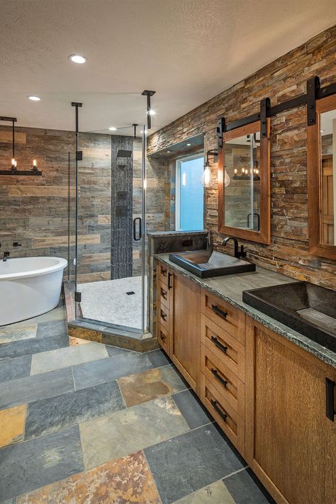 64+ Rustic Bathroom Ideas ( CALM & RELAXING ) - Cool Bathrooms Rustic Bathroom Shower, Rustic Bathroom Remodel, Makeover Kamar Mandi, Cabin Bathrooms, Rustic Bathroom Designs, Bathroom Farmhouse Style, Bathroom Remodel Designs, Rustic Bathrooms, Bathroom Remodel Shower