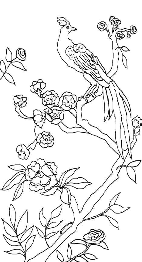 Chinoiserie Mural Panel 4 | Casart Coverings Chinoiserie Coloring Pages, Chinoiserie Drawing, Chinoiserie Diy, Chinoiserie Screen, Chinoiserie Artwork, Diy Chinoiserie, Chinoiserie Panel, Historic Patterns, Chinoiserie Stencil