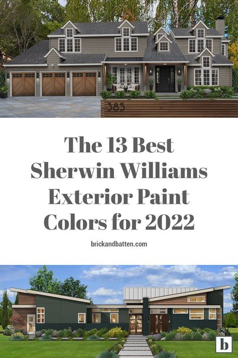 Check out our list of top Sherwin Williams exterior paint colors for 2022 as a starting point. In compiling this list, our designers selected the best on-trend and timeless colors from the Sherwin Williams collection, across the LRV spectrum. These are the colors we’re loving right now, the hues that we’re leaning into more and more with our design recommendations and rendering work, and the tones we’re excited to see in action in the year ahead. Sherwin Williams Exterior House Colors, Sherwin Williams Exterior Paint, Sherwin Williams Exterior Paint Colors, Outdoor Paint Colors, Outside House Paint, Green Exterior Paints, Sherwin Williams Exterior, Exterior Paint Schemes, Outside Paint