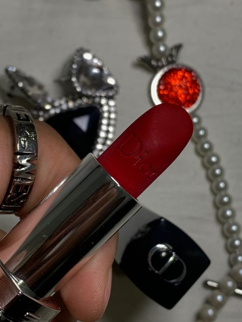 Red Dior Lipstick, Dior Red Lipstick, Red Y2k, Dior Luxury, Coquette Makeup, Luxury Lipstick, Dior Aesthetic, Red Lipstick Makeup, Dior Lipstick