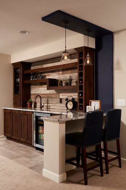 Mini Bar Island - Traditional - Home Bar - Minneapolis - by R|House Design Build | Houzz Mini Wet Bar, Wet Bar With Sink, Bar Cabinet Decor, Bar With Sink, Living Room Bar Cabinet, Bar In Living Room, Interesting Living Room, Kitchen Wet Bar, Custom Home Bars