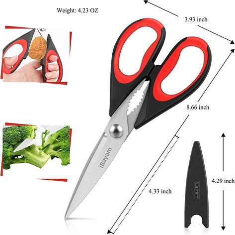 Dishwasher Safe Food Cooking Scissors All Purpose Stainless Steel Utility... Color:Black Red, Black Gray Black And Grey Kitchen, Kitchen Utensils Set, Kinds Of Fruits, Utensils Set, Kitchen Shears, Kitchen Utensil Set, Grill Accessories, Kitchen Scissors, Bbq Accessories