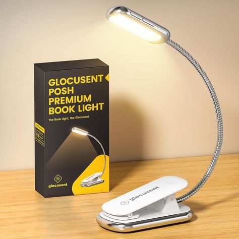 Glocusent Posh Premium Reading Light for Books with Timer, 16 LED Rechargeable Book Light Runs 160hrs, Eyecaring Clip on Reading Light, 3 Colors & 5 Brightness Levels, Perfect for Readers : Amazon.co.uk: Lighting Focus At Work, Book Lamp, Bed Lamp, Book Light, Header Design, Rechargeable Lamp, Light Night, Book Lights, Reading In Bed