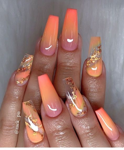 Orange Acrylic Nails, Light Colored Nails, Ombre Acrylic Nails, Fall Acrylic Nails, Unique Acrylic Nails, Coffin Nails Long, Summer Acrylic Nails, Popular Nails, Fall Nail Colors