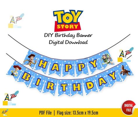 Toy Story Happy Birthday banner DIY Printable PDF. | Etsy Toy Story Happy Birthday, Toy Story Birthday Banner, Birthday Banner Diy, Happy Birthday Banner Diy, Diy Birthday Banner, Banner Diy, Banner Printable, Toy Story Birthday, Toy Story Party