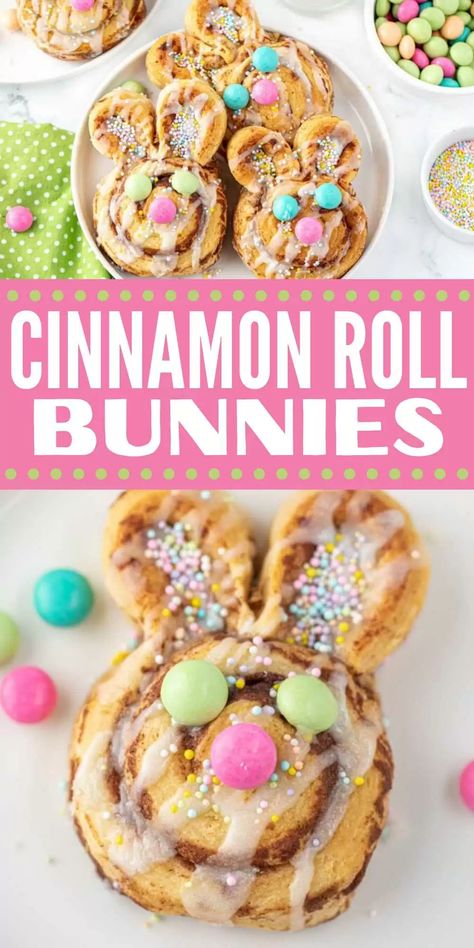 Cinnamon Roll Bunnies, Bunny Cinnamon Rolls, Yummy Easter Desserts, Easter Breakfast, Bunny Rabbits, Easter Dessert, Easter Treats, Tasty Recipes, Cinnamon Roll