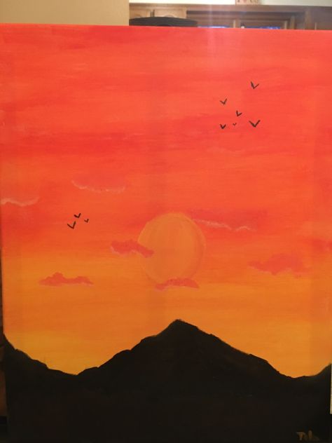 Sunset Painting Easy, Drawing Sunset, Drawing Ideas List, Mountain Landscape Painting, Mountain Drawing, Stick Figure Drawing, Amazing Paintings, Landscape Art Painting, Cloud Painting