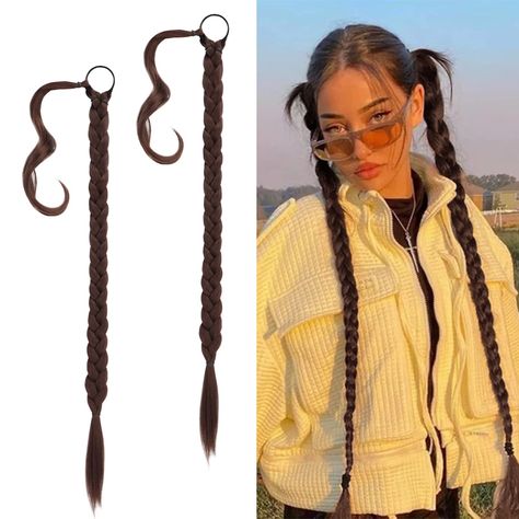 Brown Braided Ponytail, Braided Ponytail Extension, Long Braided Ponytail, Long Sleek Hair, Waterfall Braid Hairstyle, Track Meet, Dark Auburn, Guest Hair, Hairpieces For Women