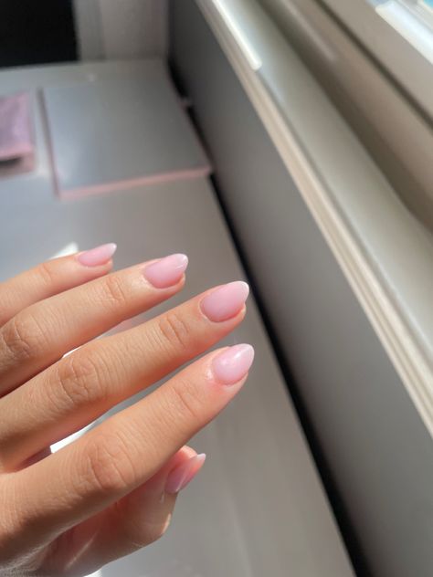 Short Gel Nails Light Colors, Cute Simple Light Pink Nails, Simple Acrylic Nails Pink And White, Oval Pointy Nails Short, Short Dip Nails Almond Shape, Short Clean Almond Nails, Light Natural Pink Nails, Small Pink Almond Nails, Solid Pink Acrylic Nails Almond