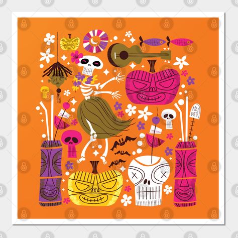 The tiki freaks love hulaween! -- Choose from our vast selection of art prints and posters to match with your desired size to make the perfect print or poster. Pick your favorite: Movies, TV Shows, Art, and so much more! Available in mini, small, medium, large, and extra-large depending on the design. For men, women, and children. Perfect for decoration. Tiki Restaurant, Doctor Halloween, Poster Competition, Vintage Patio, Tiki Bar Decor, Tiki Lounge, Tiki Art, Vintage Tiki, Cocktail Art