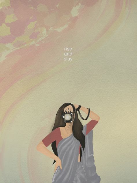 Women in saree illustration. Women holding camera. Women in saree. Woman photograhers. Insipirational qoutes. Thought of the day Independent Women Aesthetic Wallpaper, Saree Wallpaper Aesthetic, Independent Women Drawing, Woman In Saree Illustration, Independent Women Wallpaper, Indian Woman Illustration, Saree Illustration, Dairy Art, Bengali Aesthetic