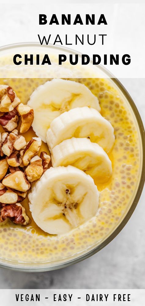 This is an easy-to-make and healthy banana walnut chia seed pudding. It's perfect as a vegan breakfast or vegan dessert. If you're looking for a new chia seed pudding recipe, this is the one to check out! Coconut Milk Healthy Dessert, Chai Pudding Recipe Coconut Milk, Chia Seed Pudding Recipe Coconut Milk, Chia Seed Pudding With Coconut Milk, Chi Pudding Recipes Healthy, Chia Coconut Milk Pudding, Chia Seed Desserts, Coconut Milk Chia Seed Pudding, Chia Pudding Coconut