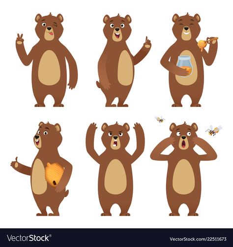 Brown Bear Cartoon, Brown Bear Illustration, Poses Nature, Bee Cartoon, Cartoon Bears, Bear Standing, Creative Flyer Design Ideas, Bee Classroom, Teddy Bears Picnic