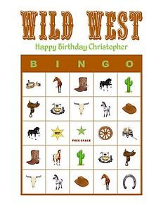 Wild+West+Bingo+Cards Horse Birthday Party Games, Wild West Crafts, Horse Birthday Party, Horse Themed Party, Wild West Birthday, Game Bingo, Wild West Theme, Birthday Party Game, Wild West Party