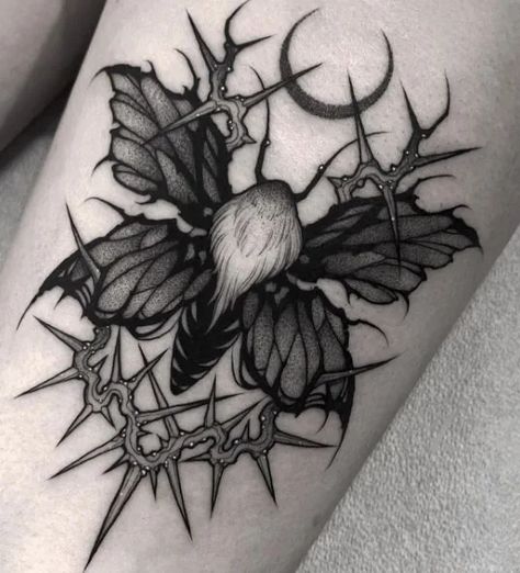 110 Gothic Tattoo Ideas To Bring Out Your Darker Side Blackwork Butterfly Tattoo, Blackwork Butterfly, Horror Tattoo Ideas, Moth Tattoo Design, Surreal Tattoo, Goth Tattoo, Irish Tattoos, Witch Tattoo, Moth Tattoo