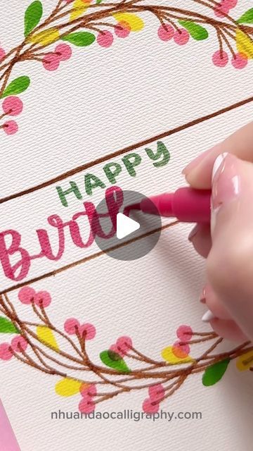 Nhuan Dao✨Calligraphy & Lettering❤️ on Instagram: "DIY Birthday Card! Quick & Easy Tutorial . . . 🌟FREE Gift For You: Do u Want to Try Your Hand at Brush Lettering and Calligraphy? Download This FREE Chapter : “How to Practice & Master 10 Basic Strokes” From the Workbook: “The 21-Day Brush Lettering”. 👉You Can Find The Link in My Bio or Visit: nhuandaocalligraphy.com . . . #HandmadeCards #Happybirthday #happybirthdaycard #cardmaking #personalizedgifts #NhuanDaoCalligraphy #Calligraphy #BrushLettering #ModernCalligraphy #HandLettering #Lettering #Handwriting #DIYBirthdayCard #Handmade #DIY #artreels #reels" Birthday Day Cards Handmade, Hand Painted Birthday Cards, Easy Calligraphy, Calligraphy Birthday, Watercolour Markers, Teacher Birthday Card, Easy Birthday Cards Diy, Greeting Cards Handmade Birthday, Lettering Handwriting