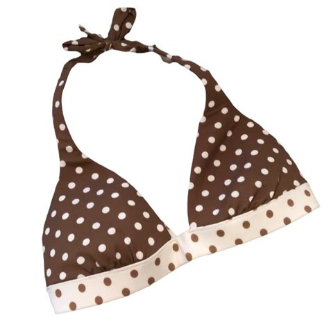 Nwot, Never Worn Victoria’s Secret Halter Bikini Top Color: Brown And White Polka Dots Size: Small Allover Dot Print Contrasting Trim Ties At Neck And Back, Adjustable Closure Padded Push-Up, Adds Cup Size, Removable Halter, Triangle Style Top Listing Is For Top Only. Matching Bottoms Are Available In A Separate Listing And Are Size Small. Bikini Swimsuit Top Emo Bathing Suits, Grunge Swimsuit, 2000s Swimsuit, Y2k Swimwear, Random Clothing, Pretty Swimsuits, Brown Swimsuit, Bathing Suit Patterns, Beach Tops Summer