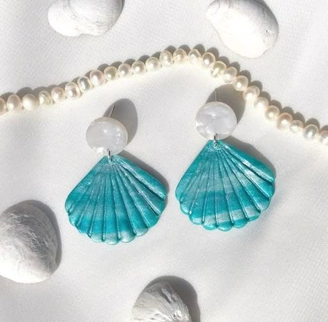 Beach Earrings Seashell Summer Style Polymer Clay - Etsy Canada Seashell Polymer Clay, Summer Beach Earrings, Clay Beach Earrings, Polymer Clay Seashell Earrings, Coastal Clay Earrings, Beachy Polymer Clay Earrings, Beach Polymer Clay Earrings, Summer Polymer Clay, Handcraft Earrings