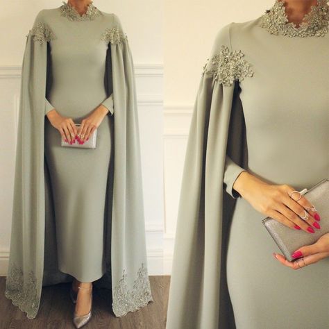 c5cc17e395d3049b03e0f1ccebb02b4ddesc36178389ri Gown With Jacket, Silver Evening Dress, Grey Evening Dresses, Muslim Evening Dresses, Stile Hijab, Evening Dress Long, Soiree Dress, Rock Outfit, فستان سهرة