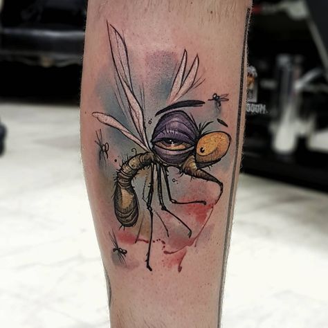 #mosquito for today :) #insect #tattoo #mosquitotattoo #ink #coloured #blood #character #newschool #colours #sketchy #legtattoo #cartoon Mosquito Tattoo, Dibujos Tattoo, Insect Tattoo, Tattoo Meaning, Tattoos With Meaning, Leg Tattoos, Ink Color, For Today, Watercolor Tattoo