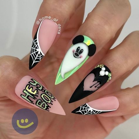 Halloween Nails Mickey, Halloween Mickey Nails, Mickey Bat Nails, Boo Nails, Etsy Nails, Mickey Mouse Nail Design, Halloween Stiches Nails, Disney Halloween Nails, Nightmare Before Christmas Nails￼