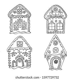 Gingerbread House Sketch Images, Stock Photos & Vectors | Shutterstock Gingerbread House Drawing, House Line Art, White Gingerbread House, Gingerbread Cards, Drawing Black And White, House Colouring Pages, House Sketch, Drawing Black, Gingerbread Houses