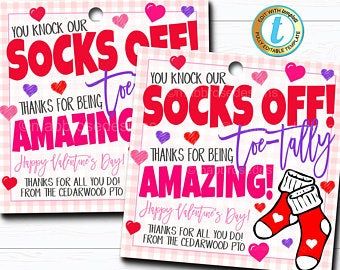 Clever sock tags | Etsy Valentines Socks, Sock Gift, Teacher Valentine Gifts, Inexpensive Christmas, Valentines Gift Tags, Appreciation Ideas, Valentines Ideas, Homemade Valentines, Staff Appreciation