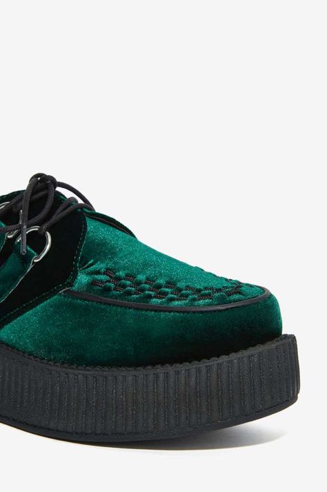 T.U.K. Mondo Velvet Creeper - Green - Shoes Velvet Creepers, Walk A Mile, Green Shoes, Women's Footwear, Creepers, All Black Sneakers, Women's Shoes, Velvet, Women Shoes