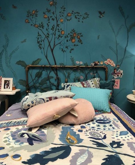 Bright Blue Bedrooms, Lakehouse Bedroom, Bed Frame Plans, Room Wall Painting, Lara Jean, Small Room Decor, Room Redesign, Dreamy Room, Room Planning