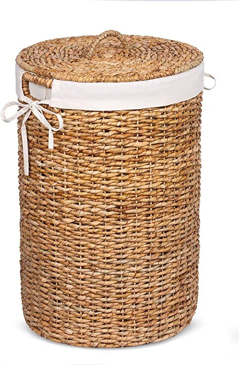 AmazonSmile: BIRDROCK HOME Seagrass Laundry Hamper with Liner - Round Clothes Bin with Lid - Organize Laundry - Cut-Out Handles for Easy Transport - Includes Machine Washable Canvas Liner: Home & Kitchen Organize Laundry, Office Oasis, Smelly Clothes, Dirty Clothes Organization, Woven Hamper, Wicker Laundry Hamper, Laundry Hamper With Lid, Wicker Hamper, Laundry Bin